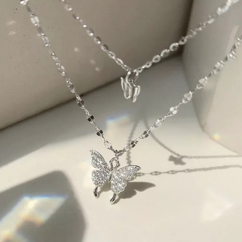 Women's Double Layer Butterfly Minimalist Necklace — High-End Collarbone Chain